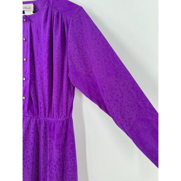 Warell Vintage Dress Womens 12 Purple Maxi Long Sleeves Satin Button Chest USA - Picture 4 of 16